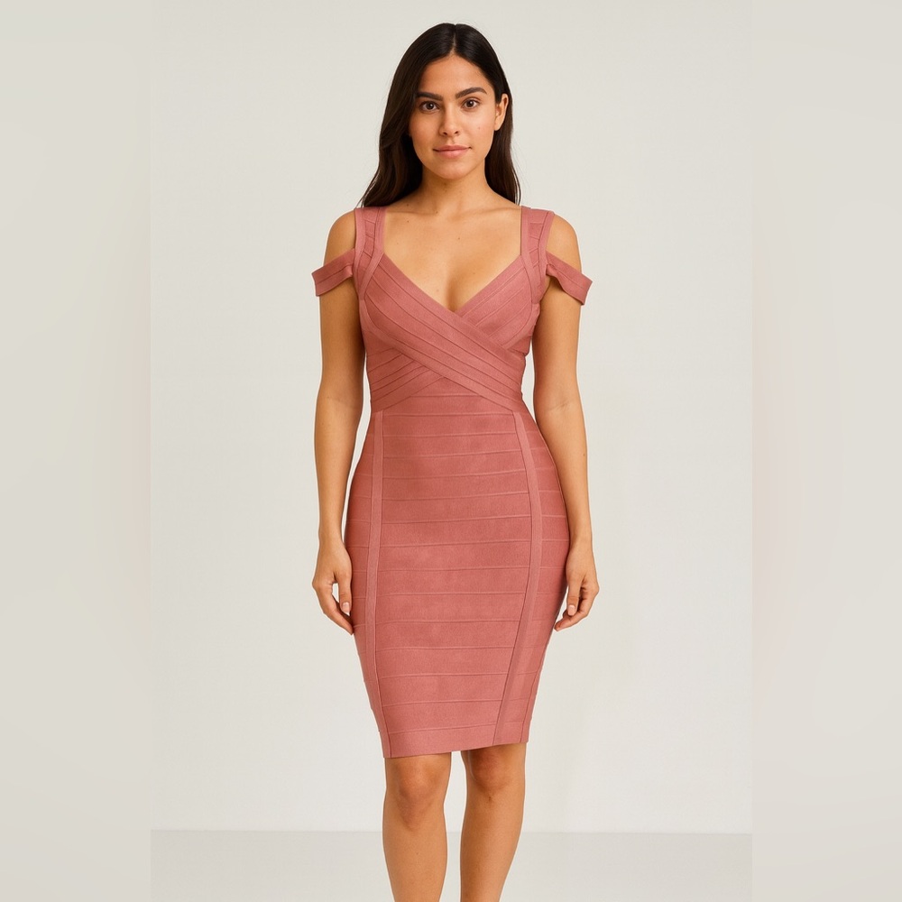 Pink Bandage Bodycon Dress with Strappy Shoulders – Size L